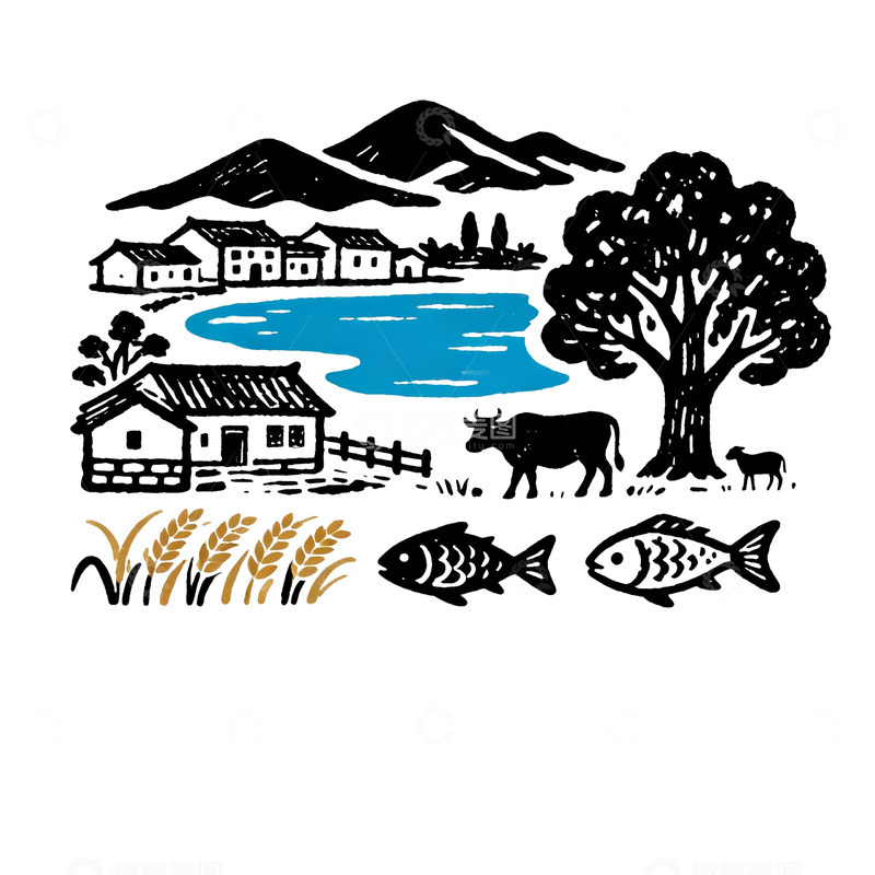 农庄复古手绘图章设计