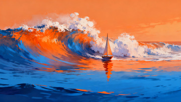 帆船乘风破浪插画