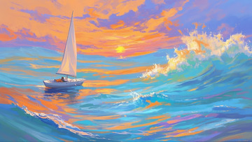 帆船乘风破浪插画