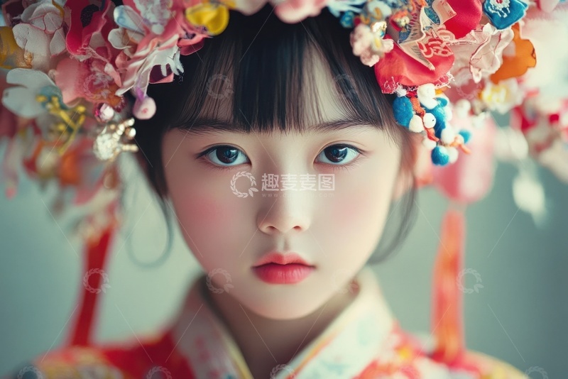 高清大图下载【趣麦麦图】带着花朵装饰的可爱小女孩