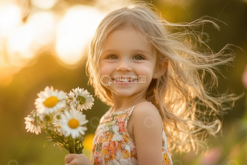 高清大图下载【趣麦麦图】拿着一束小雏菊的女孩