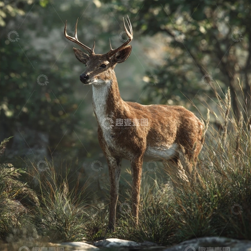 高清大图下载【趣麦麦图】森林中的雄壮鹿群