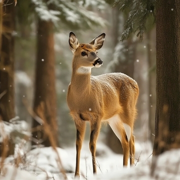 冬日森林中的优雅鹿影