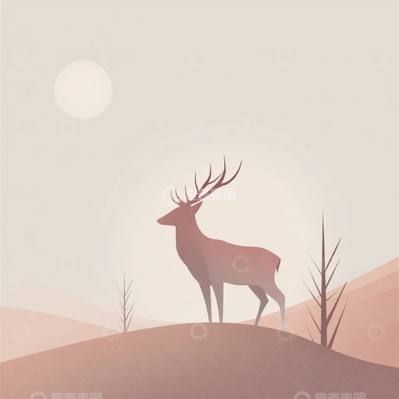 高清大图下载【趣麦麦图】孤独的雄鹿在月光下