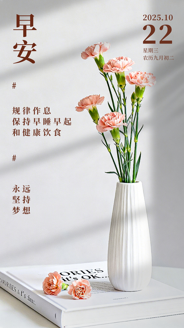 唯美光影静物花瓶插花简约早安日签