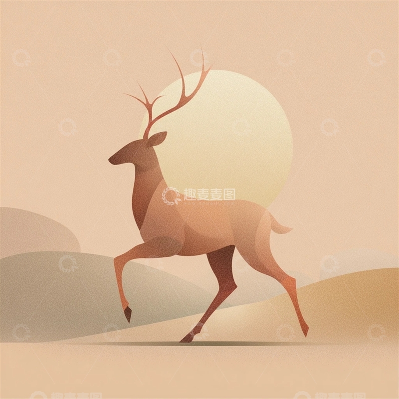 高清大图下载【趣麦麦图】孤独的鹿在晨曦中