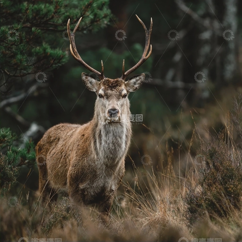高清大图下载【趣麦麦图】森林中的雄鹿守望者