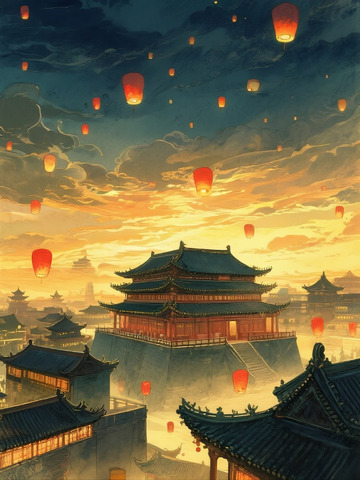 AICG古风繁华都城夜景场景
