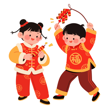 春节喜庆小孩玩鞭炮