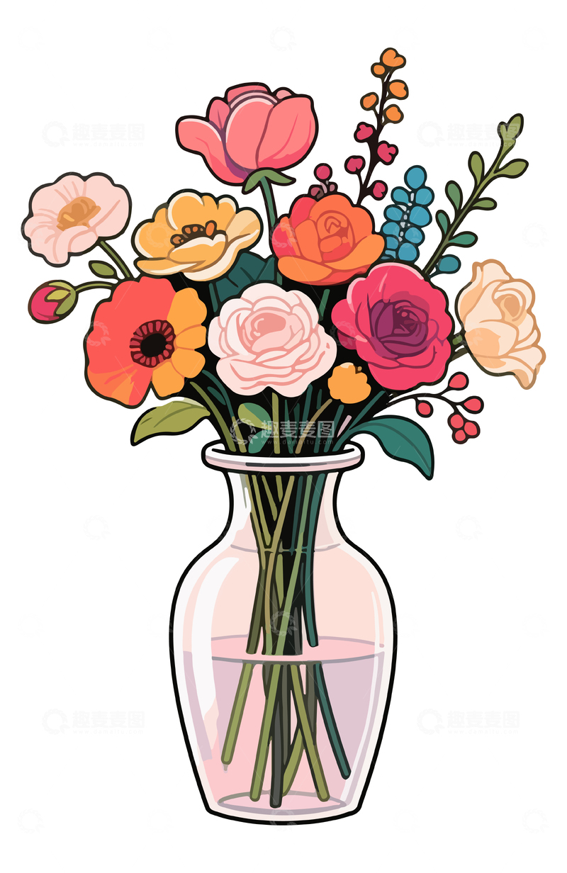 源文件下载【趣麦麦图】-花瓶插着鲜花3