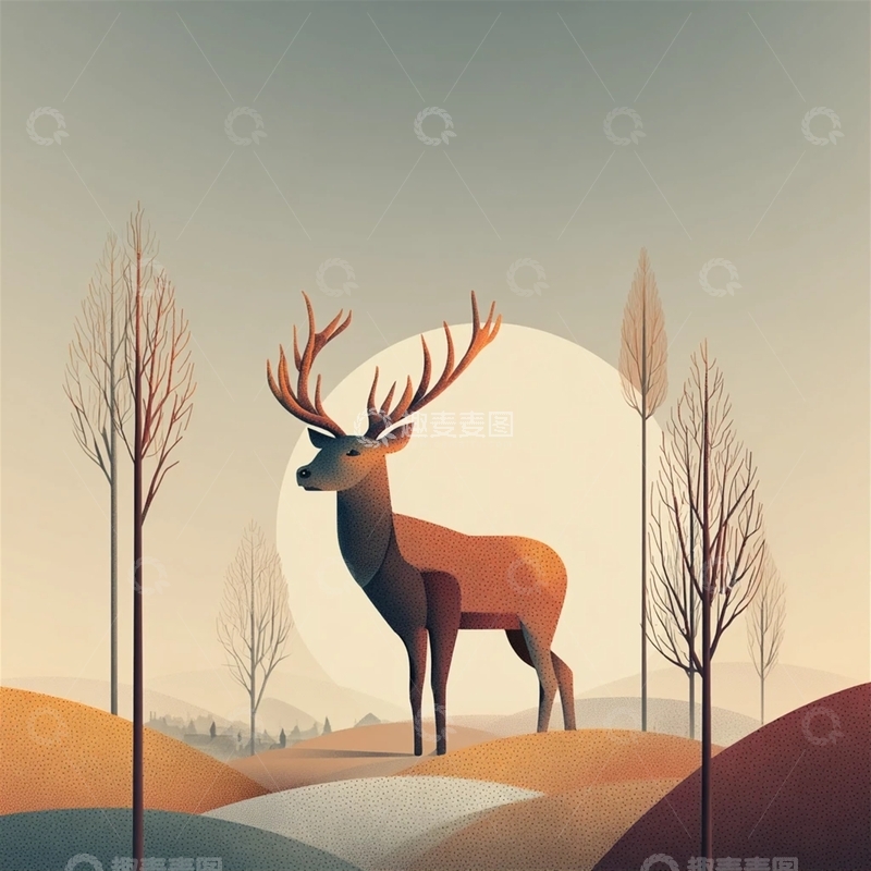 高清大图下载【趣麦麦图】秋日森林中的雄鹿