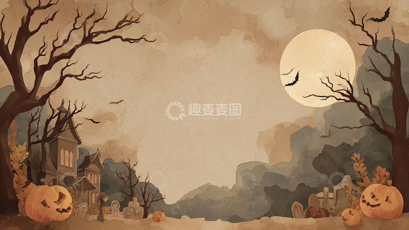 高清大图下载【趣麦麦图】万圣节夜晚鬼屋惊魂