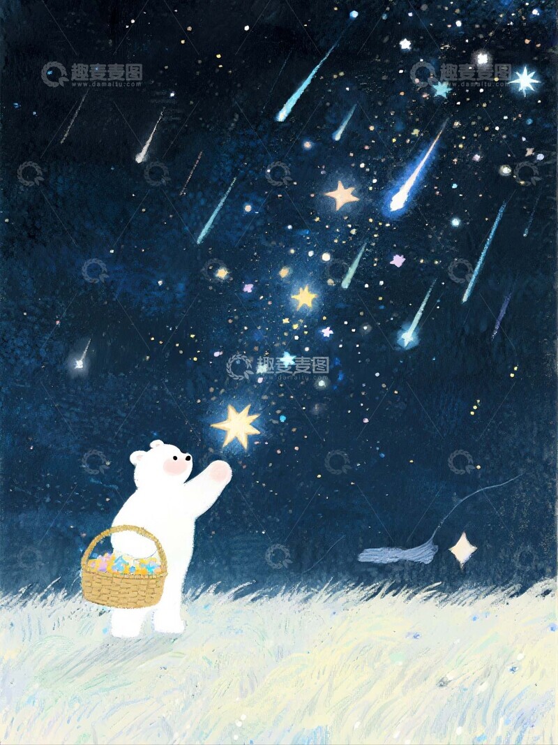 高清大图下载【趣麦麦图】白熊在星夜下的拾光之旅