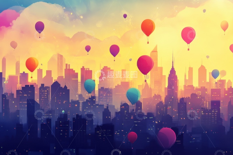 高清大图下载【趣麦麦图】手绘城市剪影背景