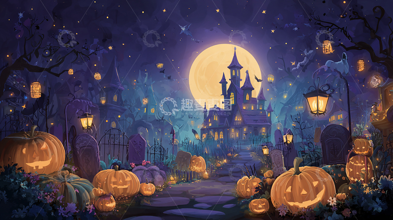 高清大图下载【趣麦麦图】幽灵庄园的万圣节夜晚