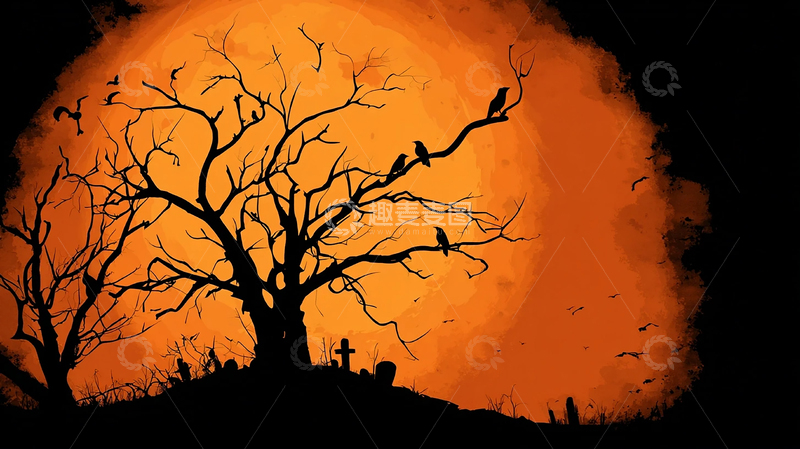 高清大图下载【趣麦麦图】恐怖墓地夜景