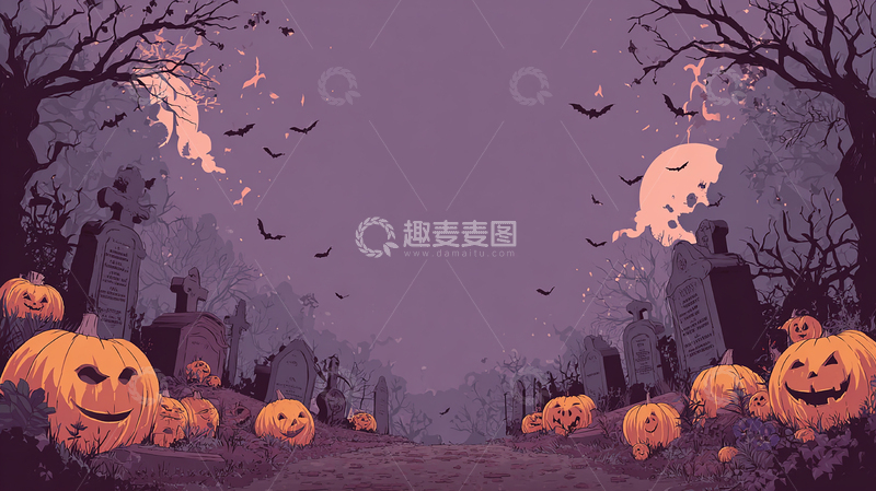 高清大图下载【趣麦麦图】万圣节墓地的恐怖南瓜