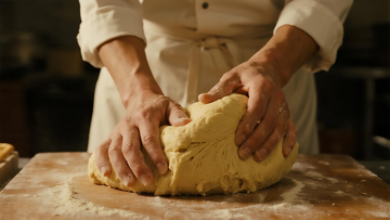 餐饮后厨大厨和面实拍摄影
