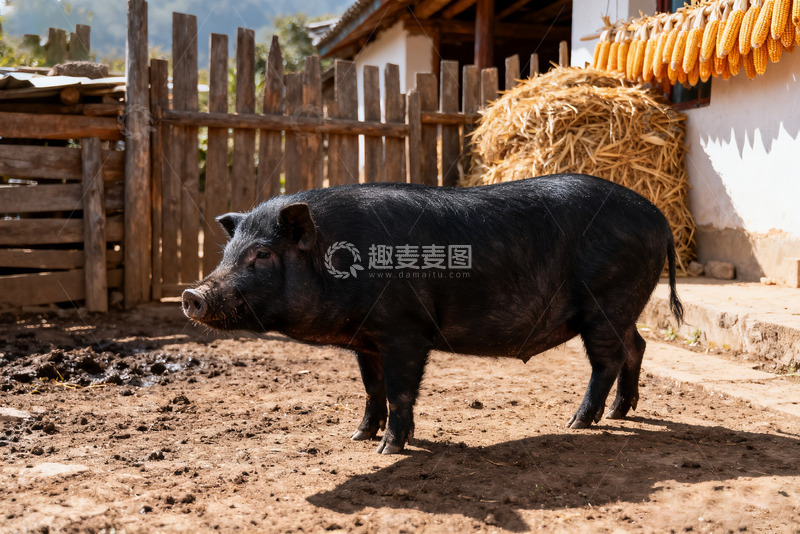 高清大图下载【趣麦麦图】农家小院里的黑猪2