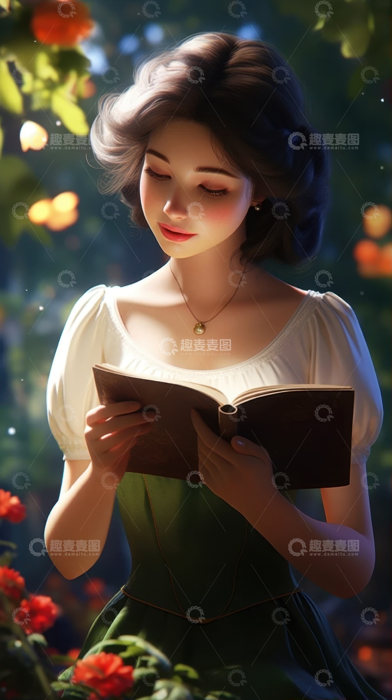高清大图下载【趣麦麦图】看书的白雪公主
