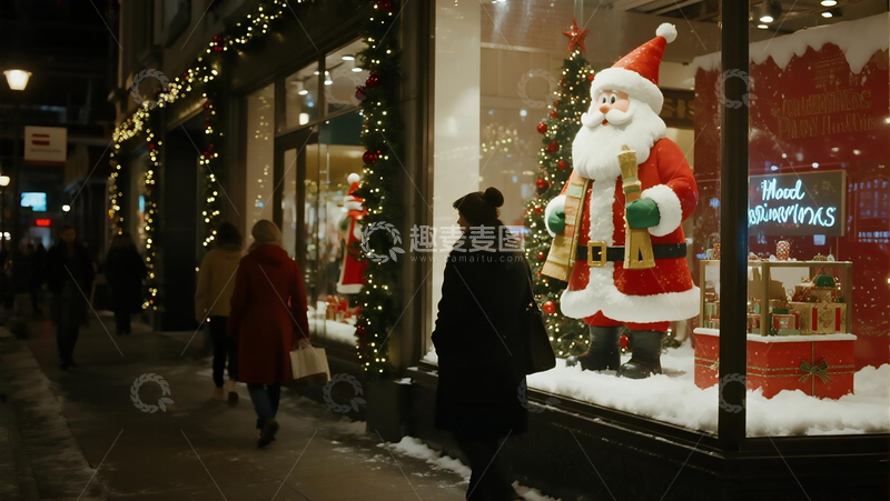 高清大图下载【趣麦麦图】圣诞节商店里的圣诞老人