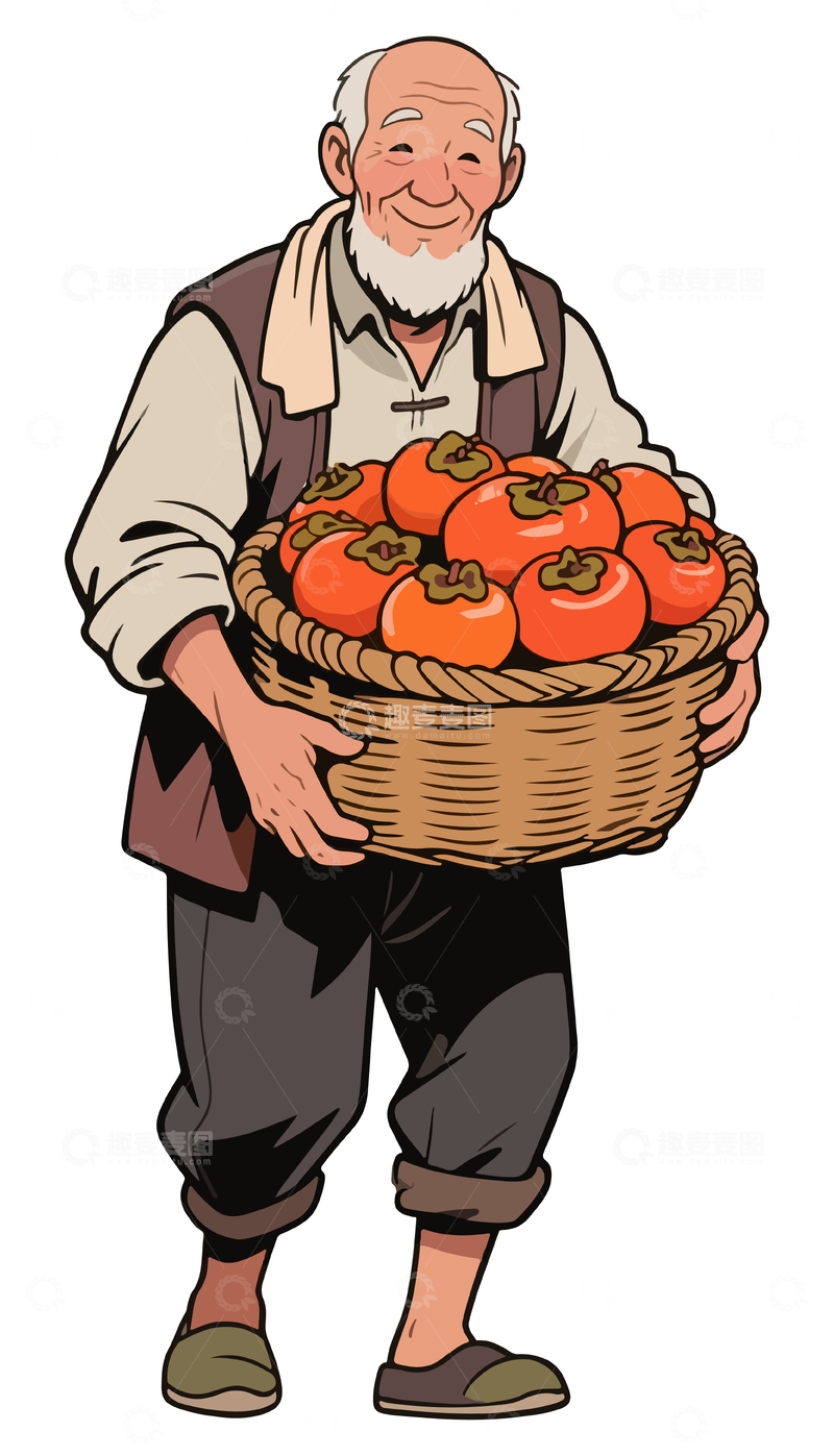 源文件下载【趣麦麦图】-柿子丰收的农民1