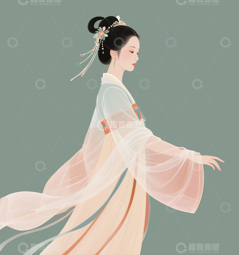 源文件下载【趣麦麦图】优雅扁平中式仕女3