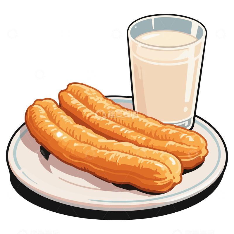 源文件下载【趣麦麦图】-豆浆和油条早餐