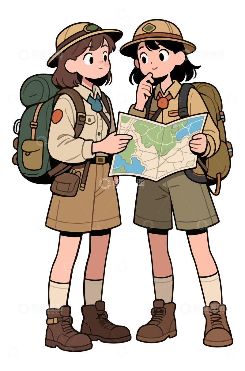 源文件下载【趣麦麦图】-探险的两个女孩