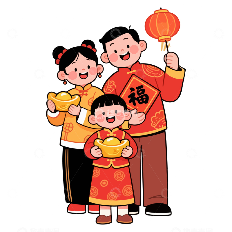 源文件下载【趣麦麦图】-春节喜庆人物一家人