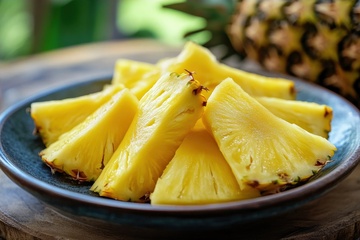 一盘切块的菠萝块