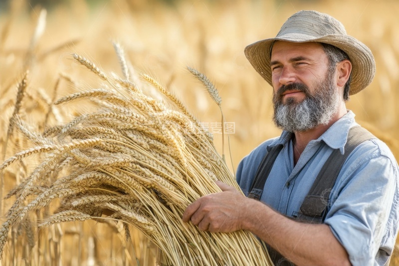 高清大图下载【趣麦麦图】抱着一束麦穗的农民