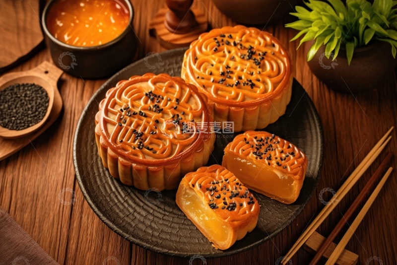 高清大图下载【趣麦麦图】一盘美味的月饼