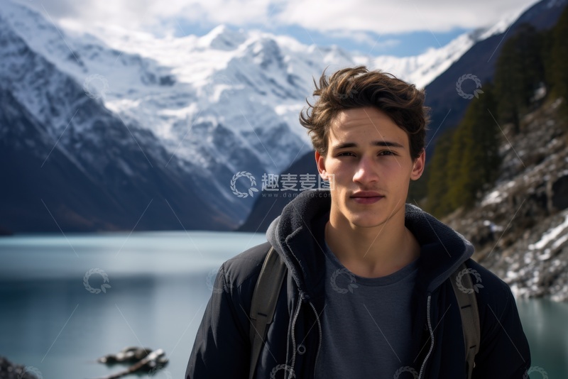 高清大图下载【趣麦麦图】站在雪山脚下的青年