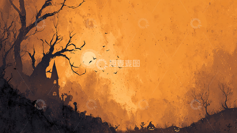 高清大图下载【趣麦麦图】万圣节夜晚的恐怖庄园