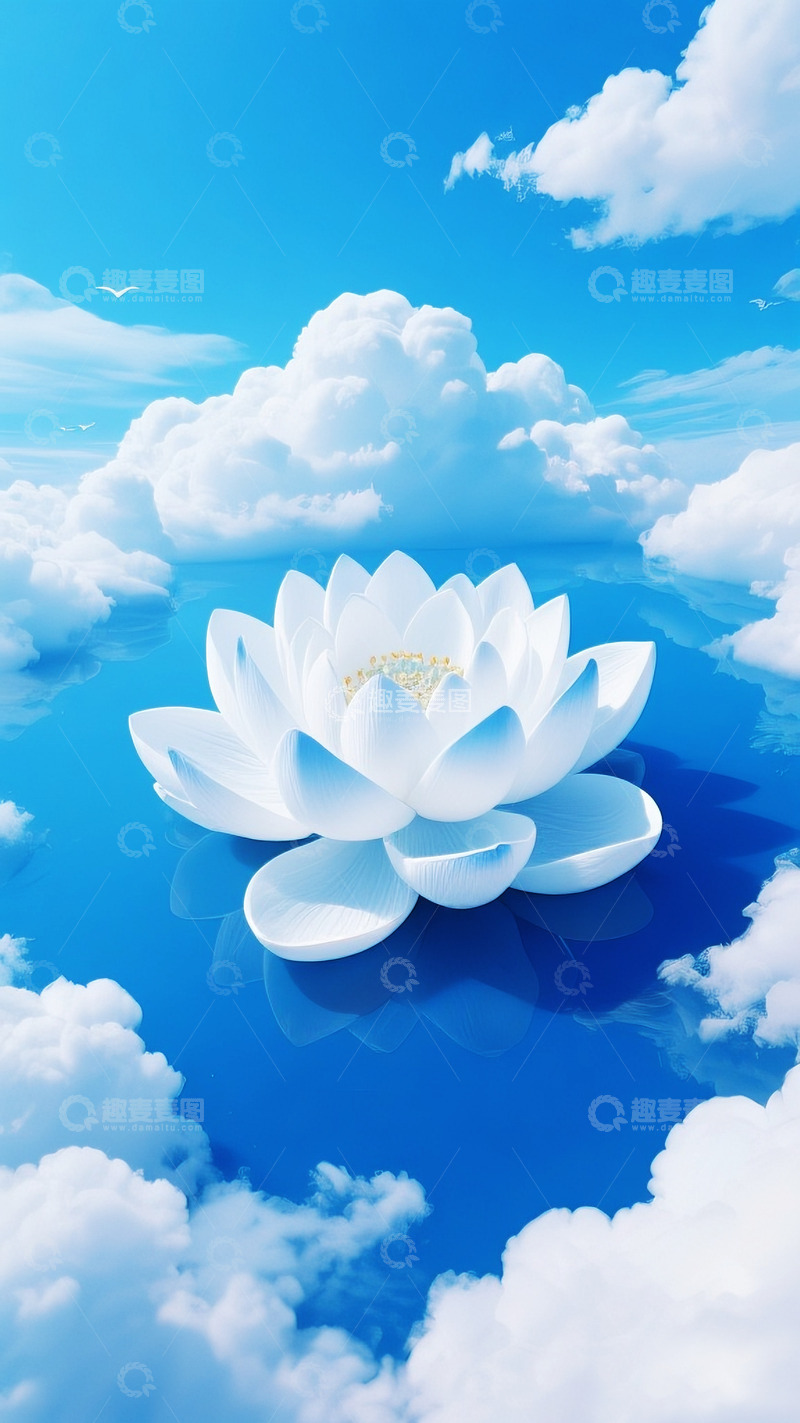 高清大图下载【趣麦麦图】白云盛开莲花3