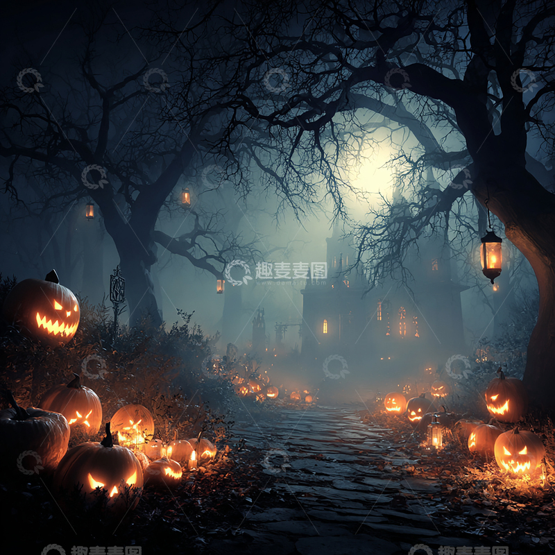 高清大图下载【趣麦麦图】恐怖万圣节夜晚景象