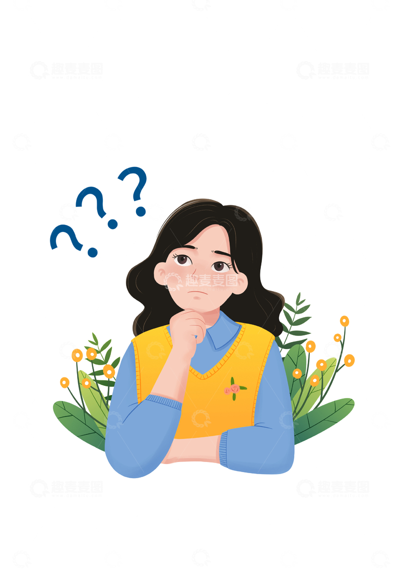 源文件下载【趣麦麦图】-困惑女孩陷入思考瞬间医用插画