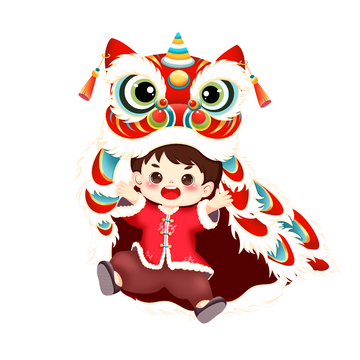 春节喜庆活动舞狮卡通男孩