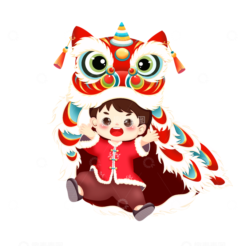 源文件下载【趣麦麦图】-春节喜庆活动舞狮卡通男孩