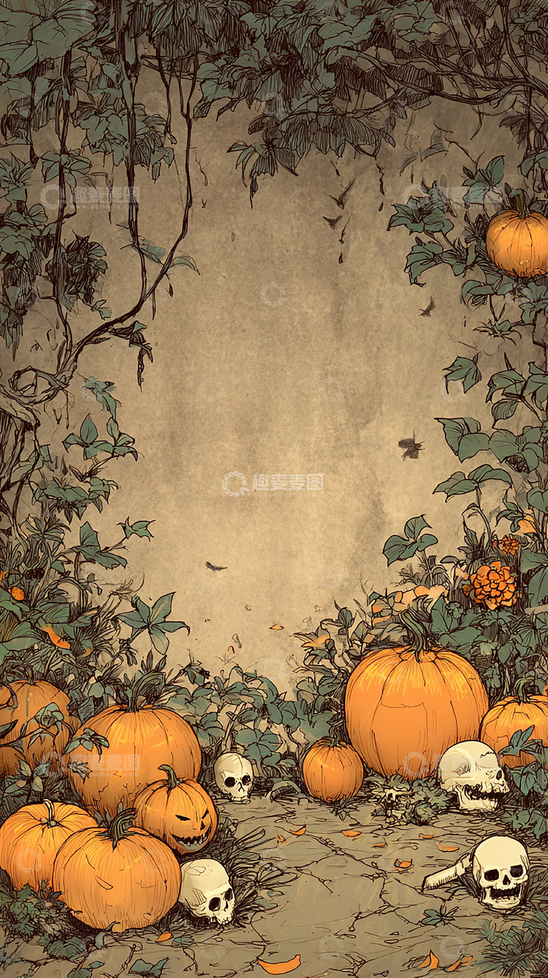 高清大图下载【趣麦麦图】万圣节南瓜与骷髅装饰