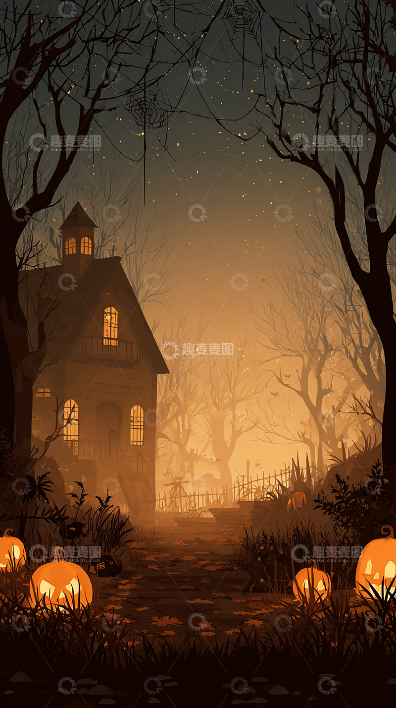 高清大图下载【趣麦麦图】幽暗森林中的万圣节小屋