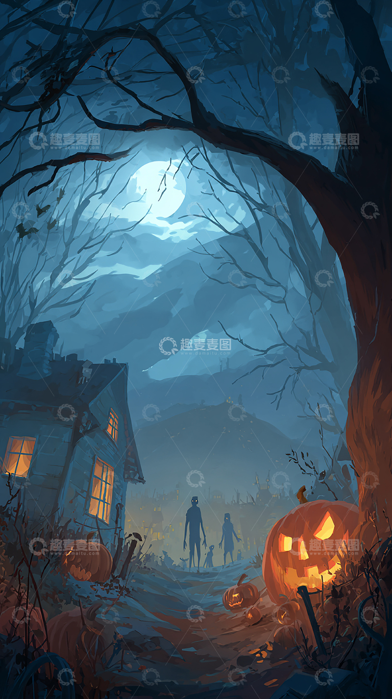 高清大图下载【趣麦麦图】恐怖南瓜灯的黑夜故事