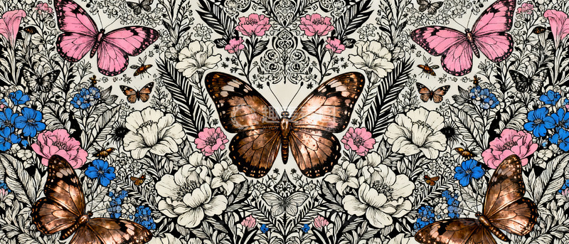 高清大图下载【趣麦麦图】蝴蝶花卉浪漫插画