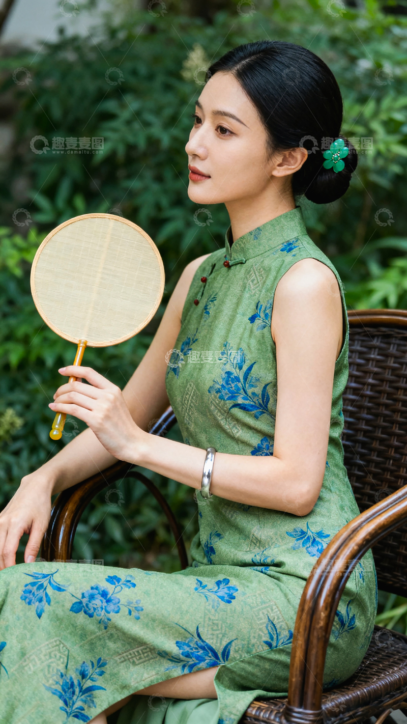 高清大图下载【趣麦麦图】典雅无袖旗袍东方传统服饰古典美东方女性