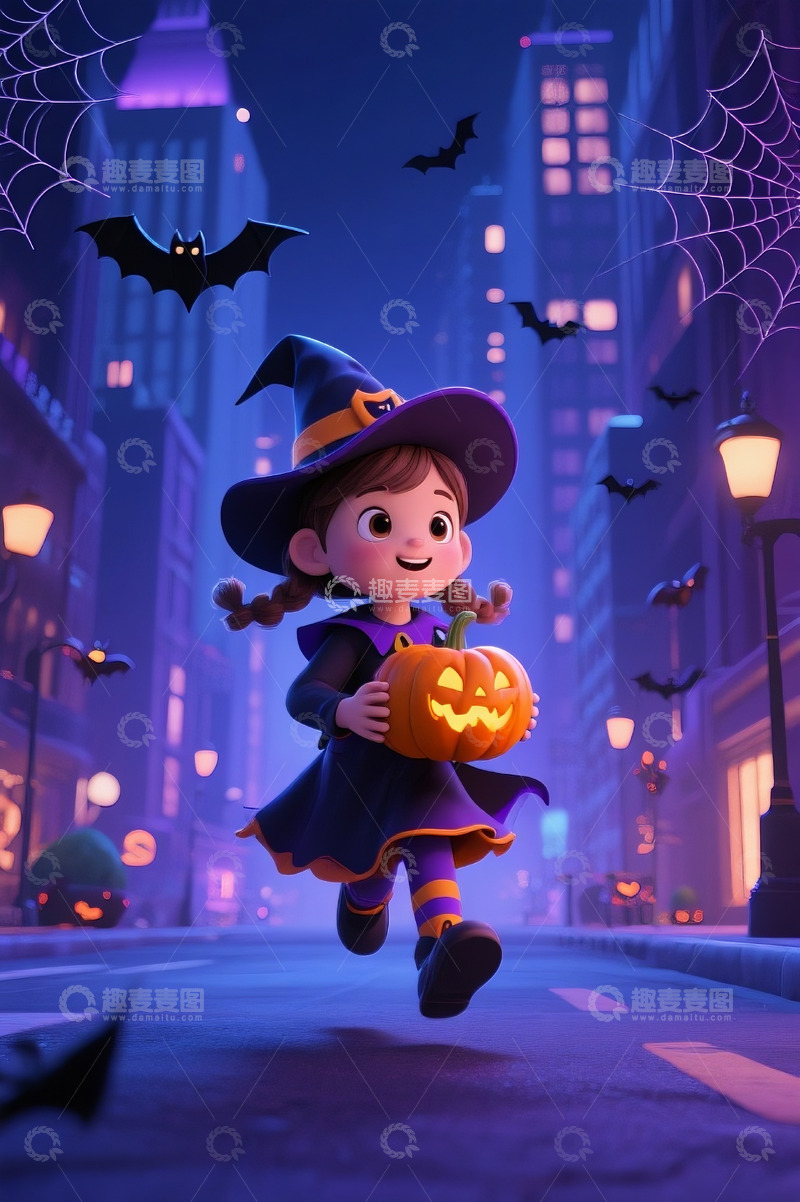 高清大图下载【趣麦麦图】万圣夜可爱女孩