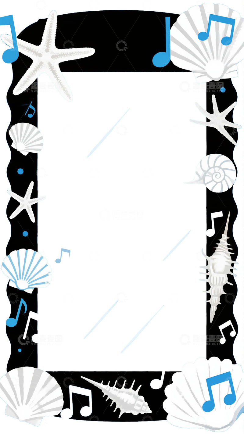 高清大图下载【趣麦麦图】海洋元素与音符装饰边框
