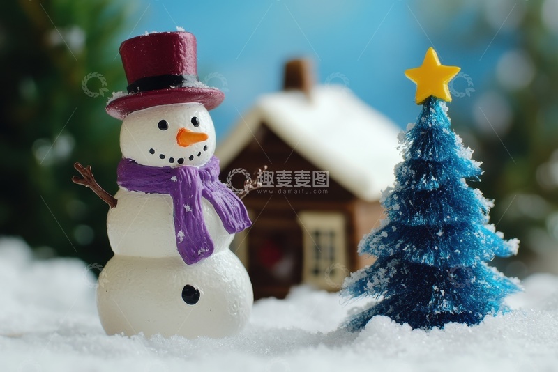 高清大图下载【趣麦麦图】雪人松树微景观