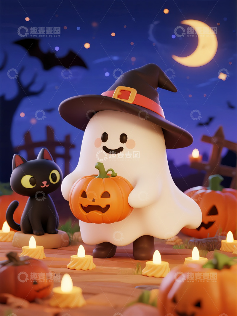高清大图下载【趣麦麦图】-可爱的万圣节场景6