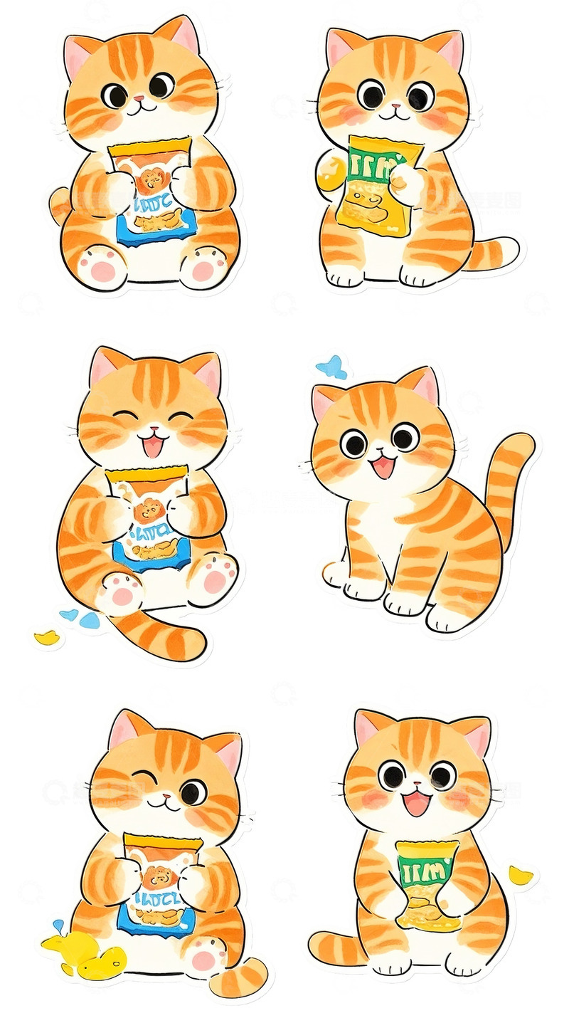高清大图下载【趣麦麦图】可爱橘猫吃薯片2